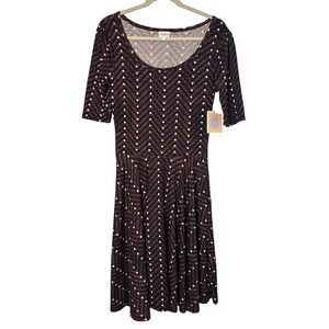 LuLaRoe Flowy Nicole Dress Women's Medium Burgundy Geometric Fit Flare Stretchy